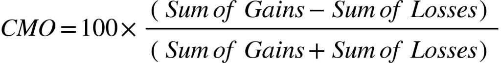 C M O equals 100 cross times fraction numerator left parenthesis S u m o f G a i n s minus S u m o f L o s s e s right parenthesis over denominator left parenthesis S u m o f G a i n s plus S u m o f L o s s e s right parenthesis end fraction فرمول محاسبه CMO