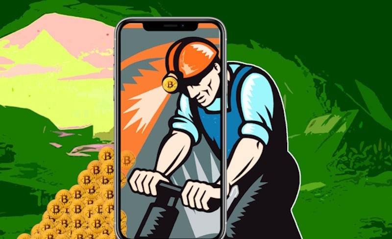 شخصی در حال استخراج در معدن در قاب گوشی